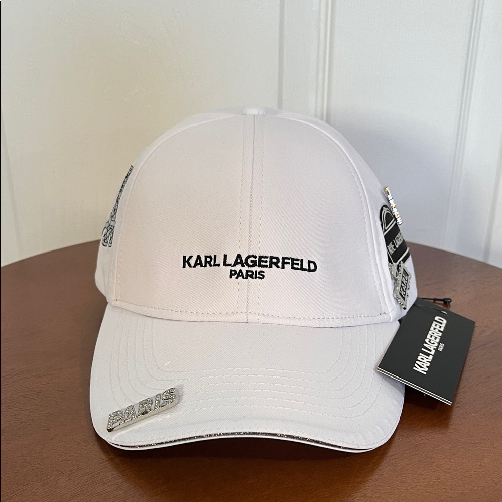 Karl Lagerfeld Paris Women’s Logo Baseball Cap - White, Adjustable, NWT